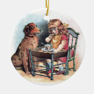 Hundeaufpassendes Kleinkind essen Keramikornament