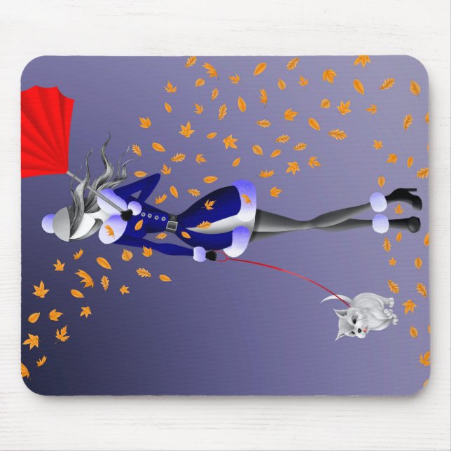 Hundeausführer Herbstblätter Blau Mousepad (Vorne)