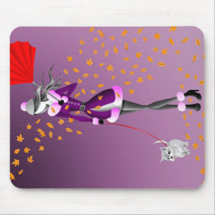 Hundeausführer Herbstblätter Lila Mousepad