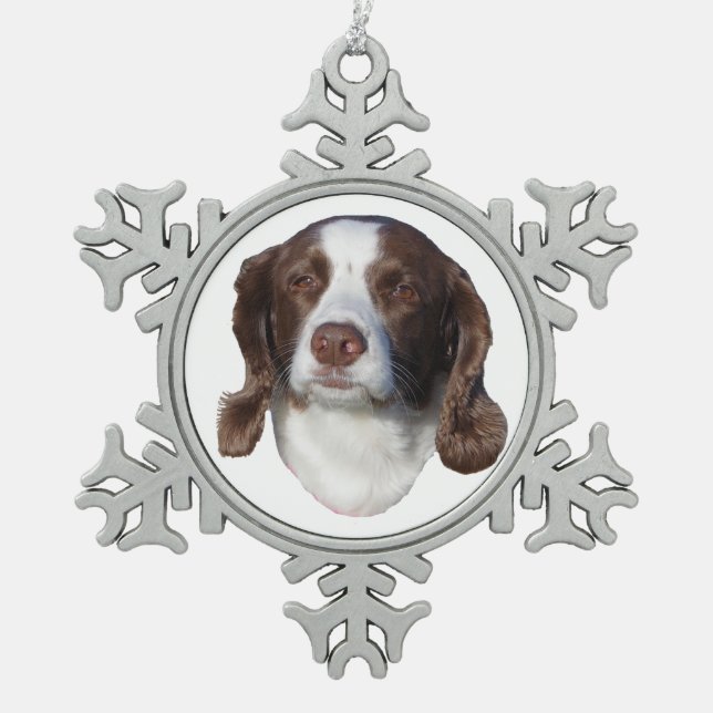 Hundeball oder Schneeflocke Schneeflocken Zinn-Ornament (Vorderseite)