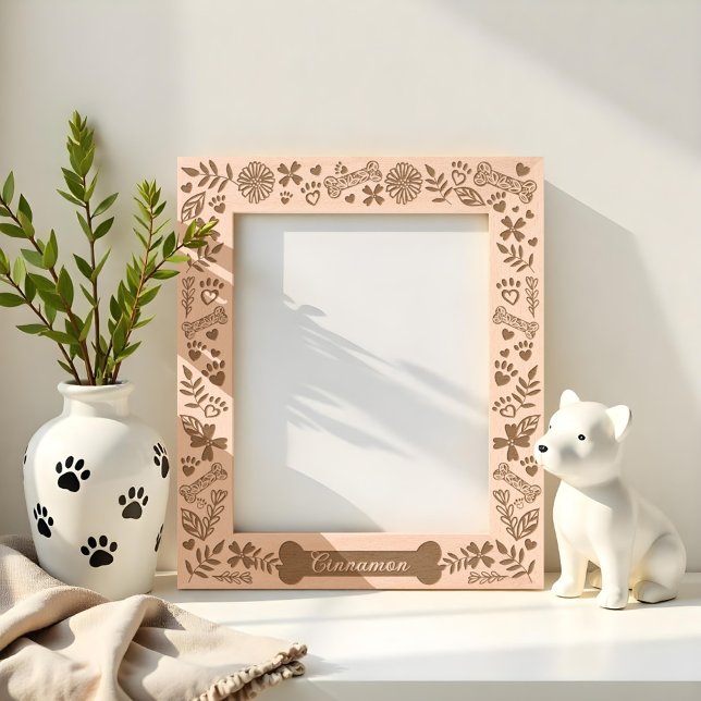 Hundeböcke, Blütenblätterung, Muster für Druckmust Geätzte Rahmen (Dog bone Floral & Foliage Pet Paw Print Pattern Etched Frames)