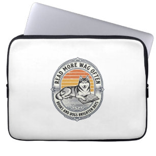 Hundebuchliebhaber-Shirt Vintage-Gravur Husky Lese Laptopschutzhülle