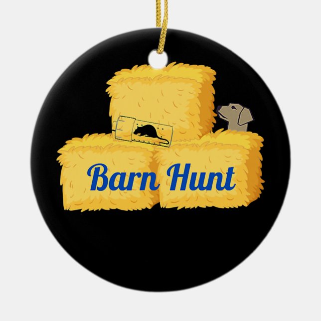 Hundebüt Hund Rat Jagd Stalljagd mit Heu Keramik Ornament (Vorne)