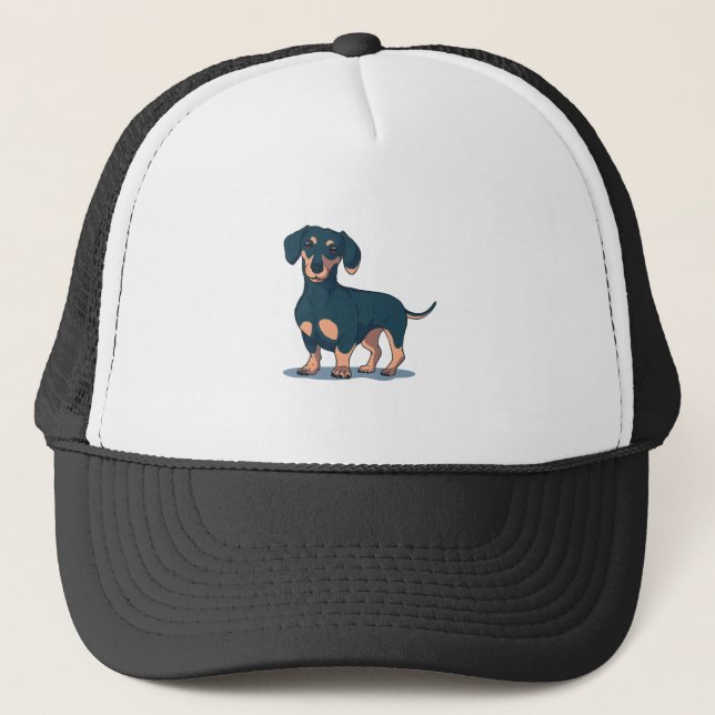 Hundedesign für coole Schwarze Dackel Truckerkappe (Vorderseite)