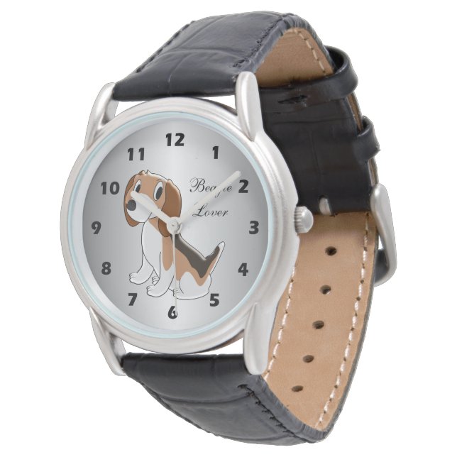Hundedesign für personalisierte Beagle Armbanduhr (Schrägansicht)