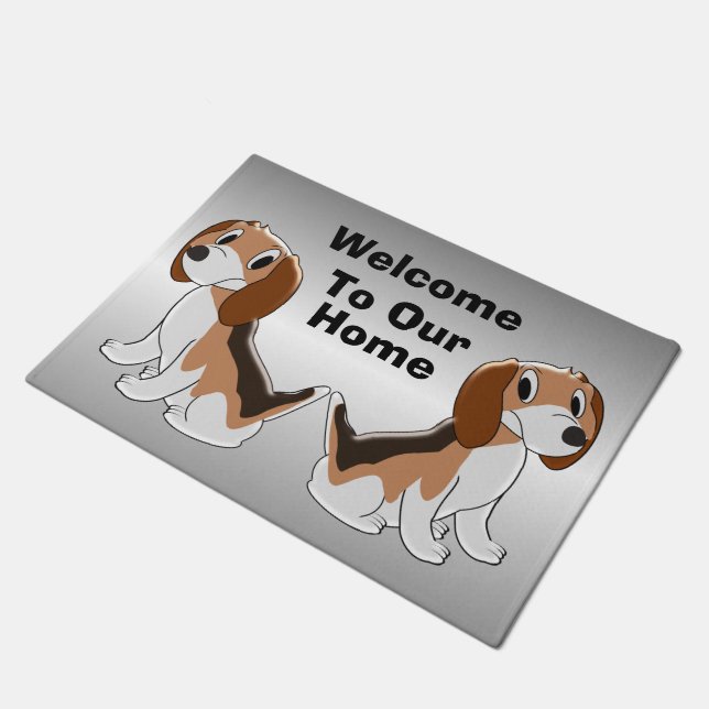 Hundedesign für personalisierte Beagle Fußmatte (Schrägansicht)