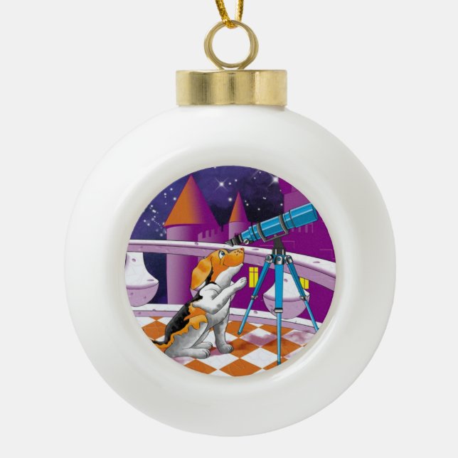 Hundefernrohr Keramik Kugel-Ornament (Vorderseite)