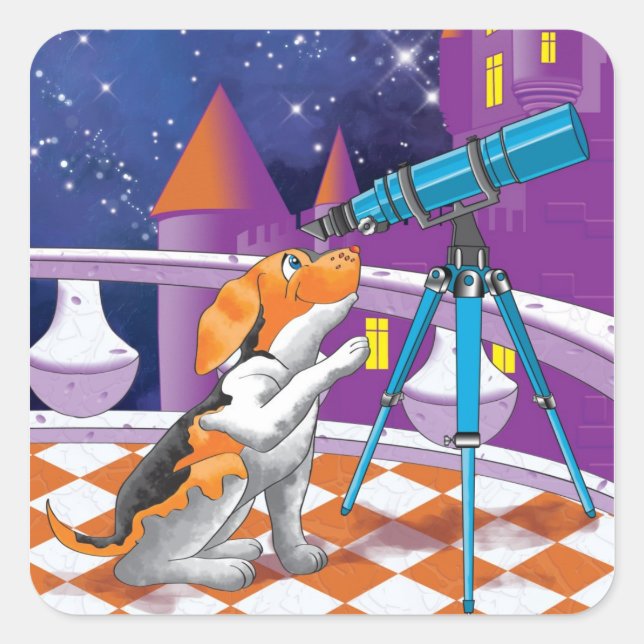 Hundefernrohr Quadratischer Aufkleber (Vorderseite)