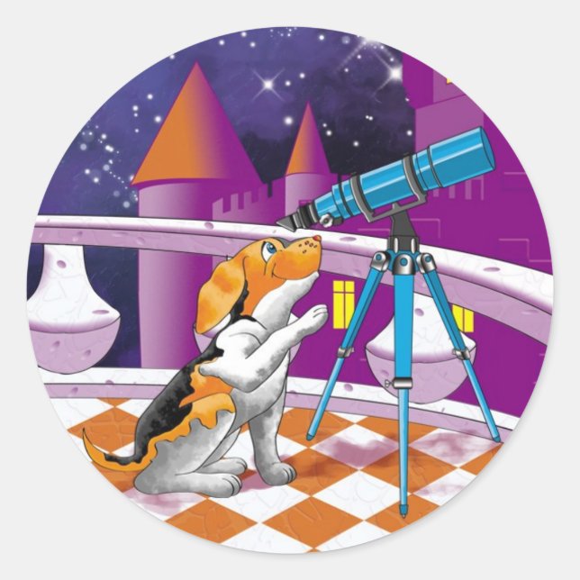 Hundefernrohr Runder Aufkleber (Vorderseite)