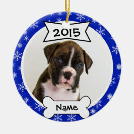 HundeFoto-Verzierung im Blau Keramik Ornament