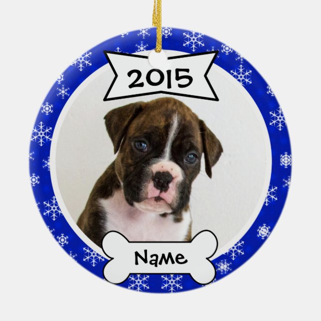 HundeFoto-Verzierung im Blau Keramik Ornament (Hinten)