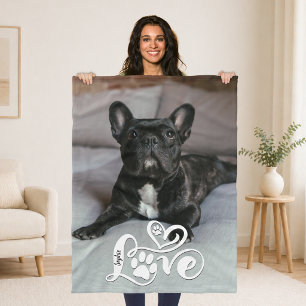 Hundefreund Foto LIEBE Pfotenabdruck Name Fleecedecke