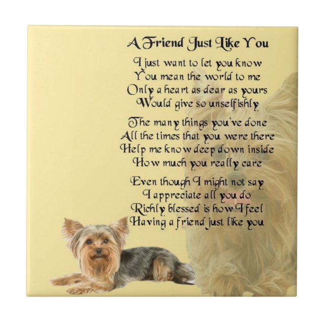Hundefreund-Gedicht-Fliese Yorkshires Terrier Fliese (Vorderseite)