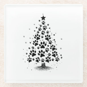 Hundefreund Pfotenabdruck Weihnachtsbaum Glasuntersetzer