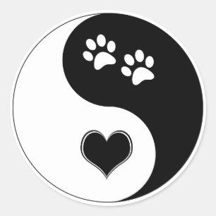 Hundefreund Yin Yang Herz Pfotenabdrücke Runder Aufkleber