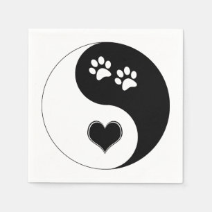 Hundefreund Yin Yang Herz und Pfotenabdrücke Serviette
