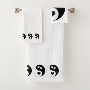 Hundefreund Yin Yang Herzen und Pfotenabdrücke Badhandtuch Set