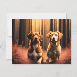 Hundefreunde posieren im Wald Postkarte