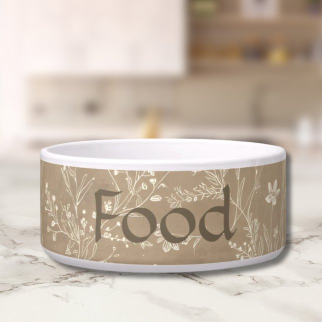 Hundefutter-Schüssel - Braun Botanisch, Personalis Napf (Personalized Brown Botanical Pet Food Bowl)