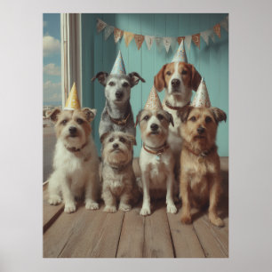 Hundegeburtstagsfeier mit festlichen Hüten Poster