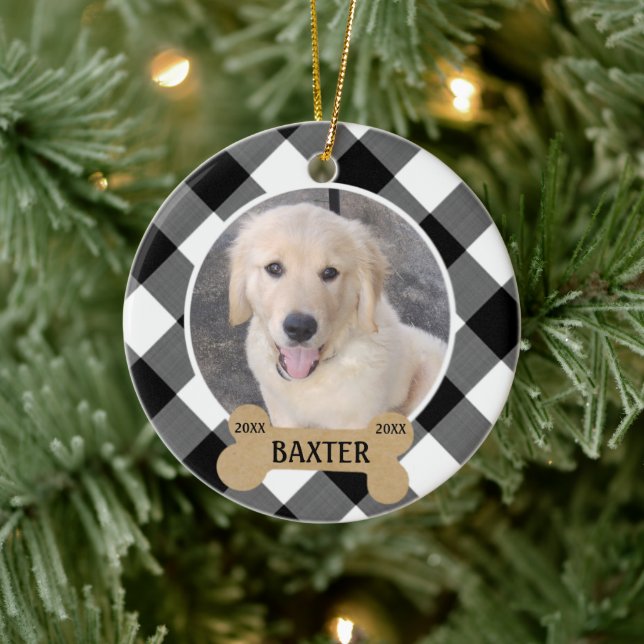 Hundegedankenwahre | B&W Buffalo Karo Keramik Ornament (Baum)