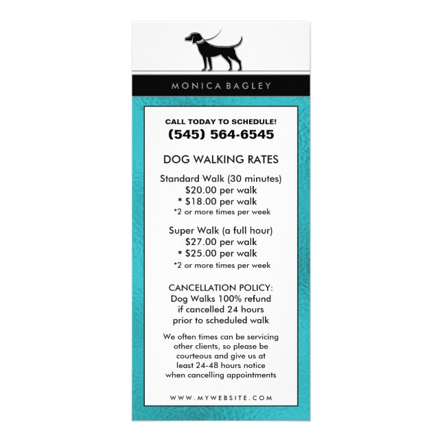 Hundegehen u. -haustier aquamarine blaue werbekarte (Vorne)