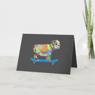 Hundegeschenk Bunter Cooler Bulldog Welpe Skateb Feiertagskarte