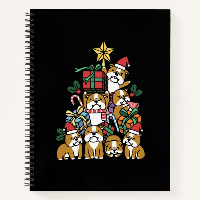 Hundegeschenk | Christmas Tree English Bulldog Dog Notizbuch (Vorderseite)