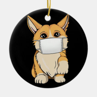 Hundegeschenk | Corgi Wear Face Mask Keramik Ornament