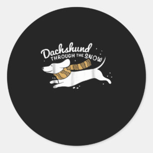 Hundegeschenk   Dackel durch den Schnee Runder Aufkleber