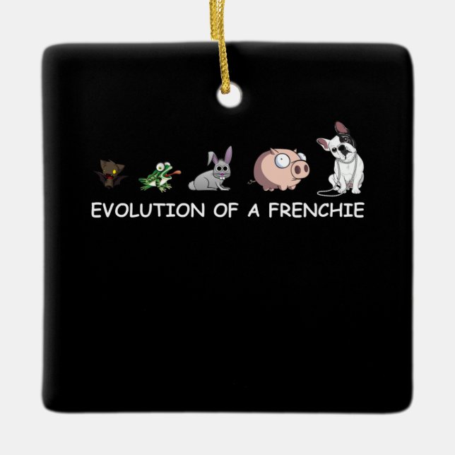 Hundegeschenk | Evolution eines Franzosen Keramikornament (Vorderseite)