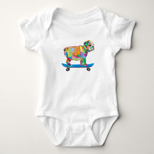 Hundegeschenk | Farbenfrohe Coole Bulldog Puppy-Sk Baby Strampler (Vorderseite)
