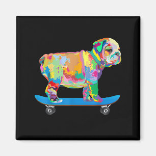 Hundegeschenk   Farbenfrohe Coole Bulldog Puppy-Sk Magnet