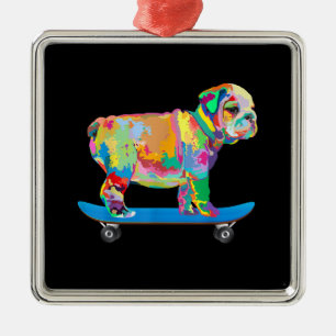 Hundegeschenk   Farbenfrohe Coole Bulldog Puppy-Sk Ornament Aus Metall