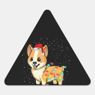 Hundegeschenk | Weihnachtslichter Corgi Dreieckiger Aufkleber