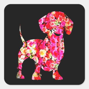 Hundegeschenk Wunderschöne Blume Dackel Girl Quadratischer Aufkleber