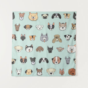 Hundegesicht: Cartoon Doodle Muster Wandteppich