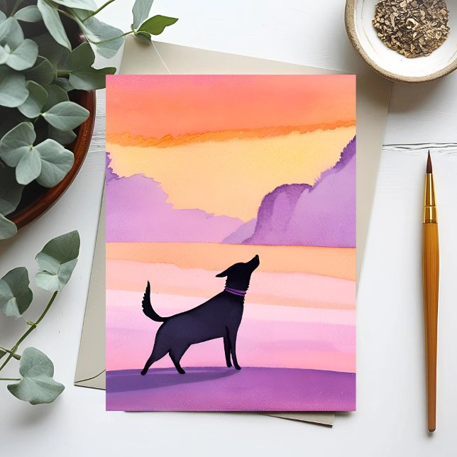 Hundehaufen | Schwarzer Hund Wasserfarbe Silhouett Postkarte (Von Creator hochgeladen)