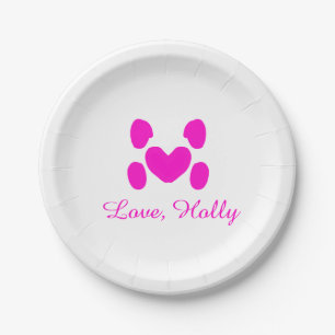 Hundeherz Pfote rosa Haustier Name Text Tier Katze Pappteller