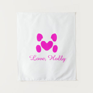 Hundeherz Pfote rosa Haustier Name Text Tier Katze Wandteppich