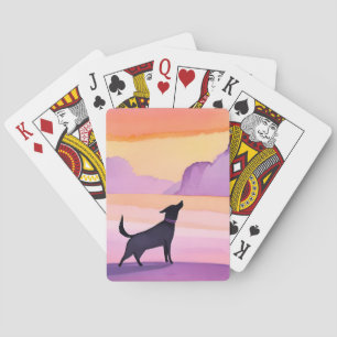 Hundeheulen   Schwarze Hunde-Wasserfarben-Silhouet Spielkarten