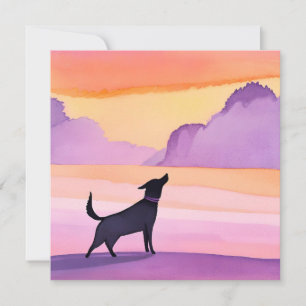 Hundeheulen   Wasserfarben-Silhouette schwarzer Hu Karte
