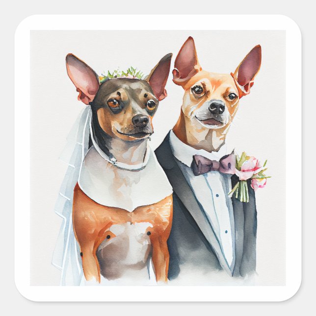 Hundehochzeit Quadratischer Aufkleber (Vorderseite)