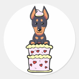 Hundehund, der aus einem Kuchen springt Runder Aufkleber