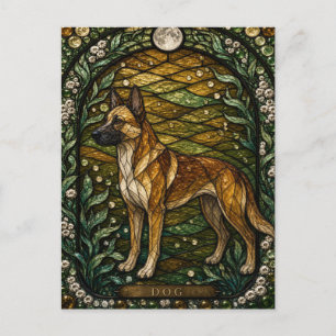 Hundehütte-Dämmerung-Illumina-Buntglas Postkarte