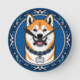 Hundeillustration im niedlichen Cartoon-Stil Runde Wanduhr