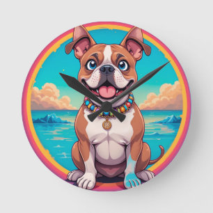 Hundeillustration im niedlichen Cartoon-Stil Runde Wanduhr