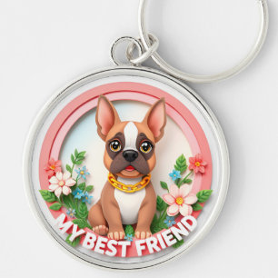 Hundeillustration mit Blumen Schlüsselanhänger