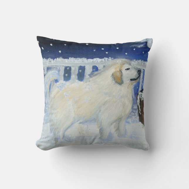 Hundekissen-große Pyrenäen-Gebirgshund im Schnee Kissen (Vorderseite)