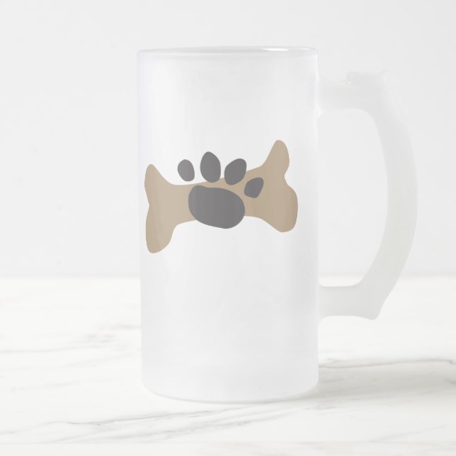 Hundeknochen u. Tatzen-Druck Mattglas Bierglas (Rechts)